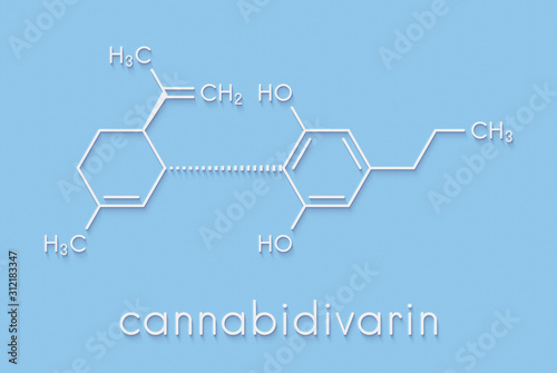 Cannabidivarin or CBDV cannabinoid molecule. Skeletal formula. photo