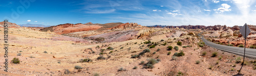 Rainbow Canyon VIsta on White Domes Scenic Byway at Valley of FIre State Park  Nevada  near Las Vegas  sunny spring day  USA