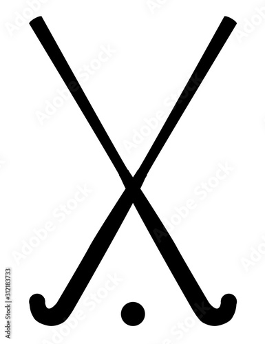 Field Hocky Sticks And Ball In Black Silhouette photo