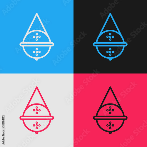 Color line Ball tea strainer icon isolated on color background. Vintage style drawing. Vector Illustration