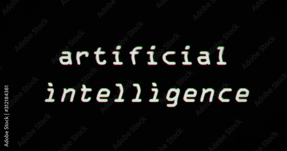 Artificial intelligence cyber head symbol distorted text on damage retro tv background. Abstract concept of cyborg or robot with noise and glitch effect. Seamless and loopable 3d rendering animation. Artificial intelligence cyber head symbol distorted text on damage retro tv background. Abstract concept of cyborg or robot with noise and glitch effect. Seamless and loopable 3d rendering animation.