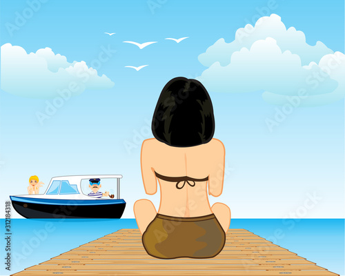 Landscape epidemic deathes and girls on quay