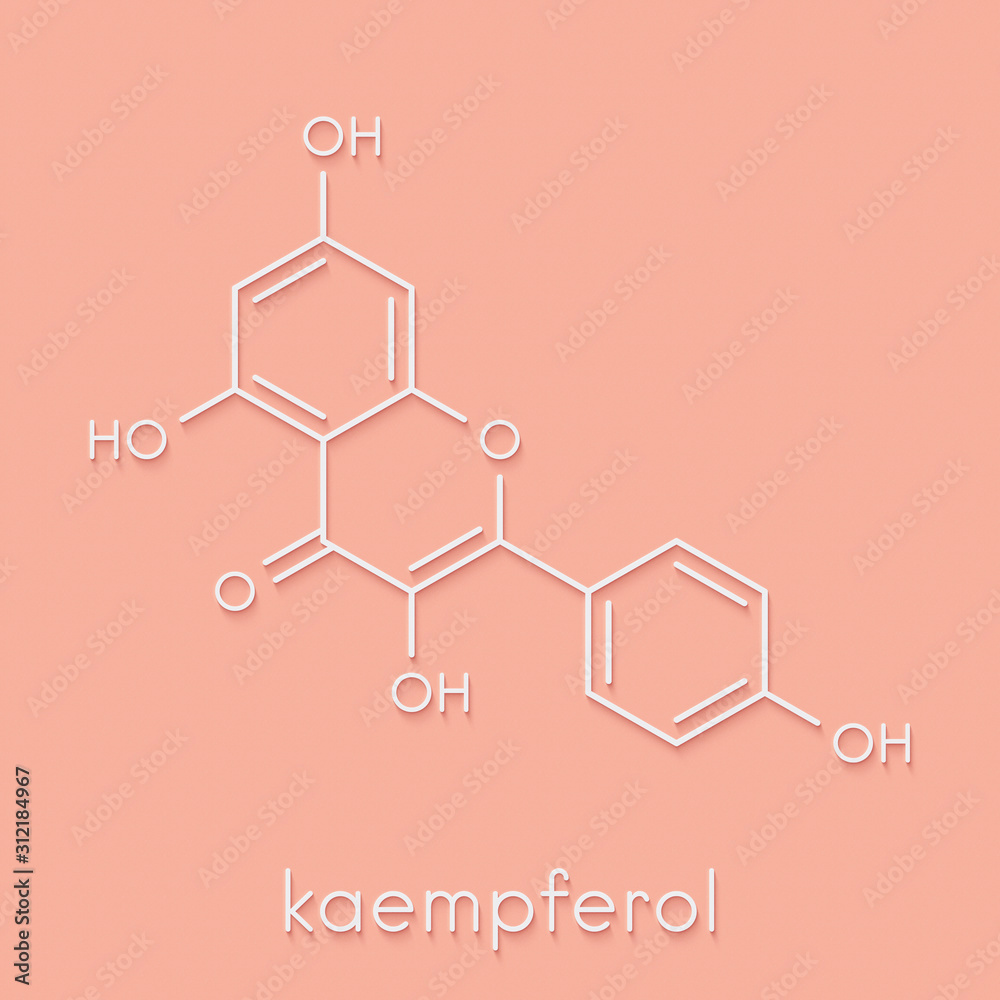 Kaempferol antioxidant molecule. Skeletal formula. Kaempferol antioxidant molecule. Skeletal formula.