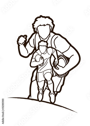 Group of Rugby players action cartoon sport graphic vector