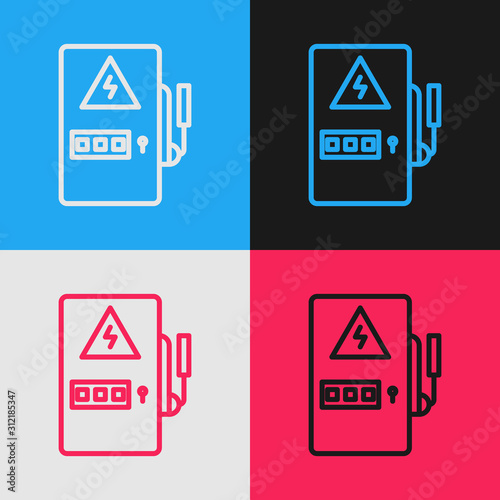 Color line Electrical panel icon isolated on color background. Vintage style drawing. Vector Illustration