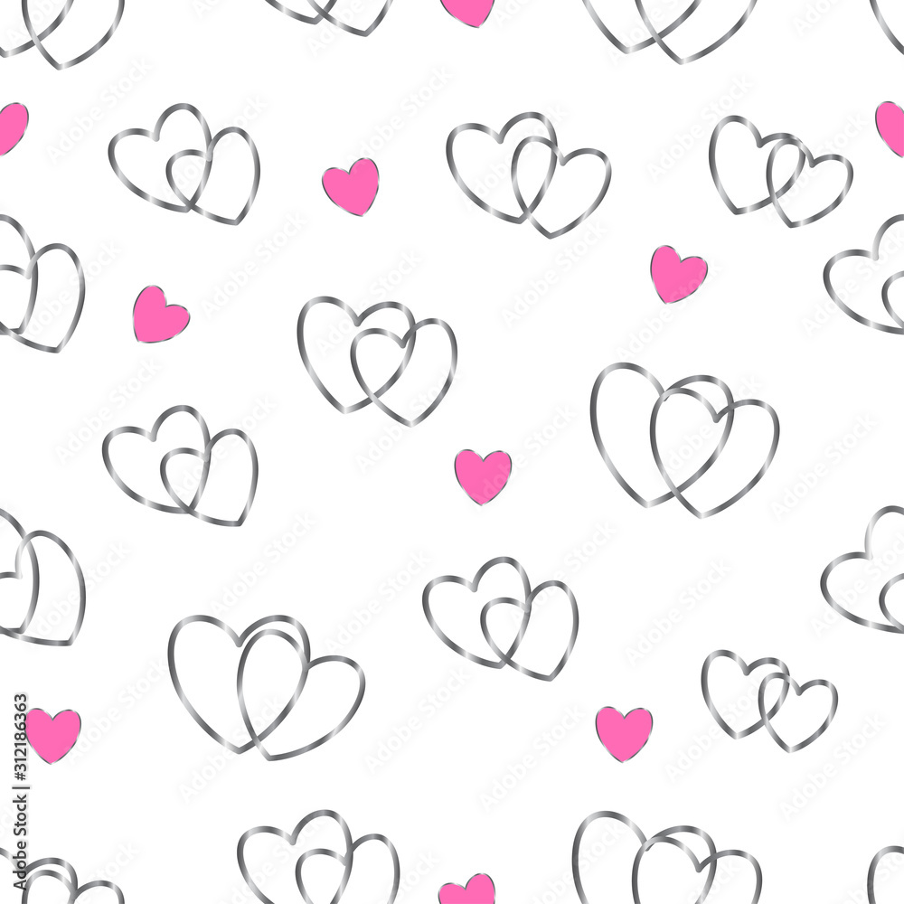 Vector seamless pattern with shiny silver hearts
