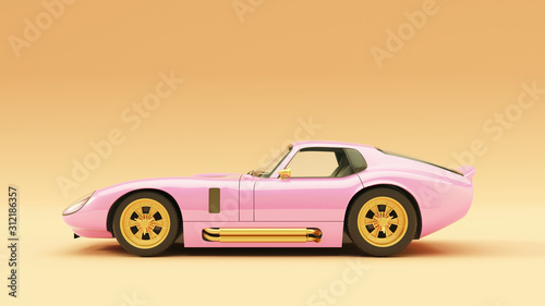 Naklejka Powerful Pink an Gold Sports Roadster Coupe Car 1960's 3d illustration 3d render