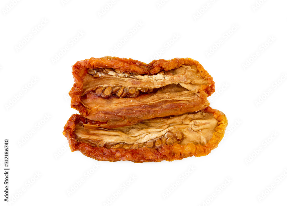 Dried red tomatoes isolated on white background Dried red tomatoes isolated on white background