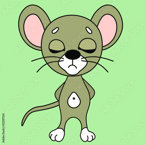 an emoticon with a cool offended mouse that stands with its eyes closed and hands clasped behind its back, color clip art on a isolated background