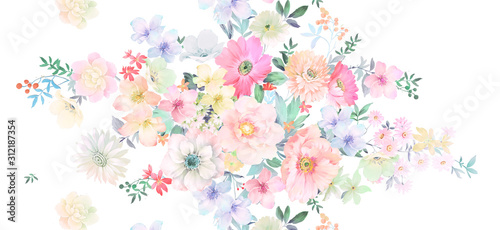 Fototapeta Naklejka Na Ścianę i Meble -  Watercolor flower, background pattern, wallpaper design