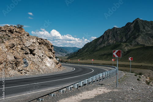 Highway in the Altai Mountains, in the Altai Territory of Russia