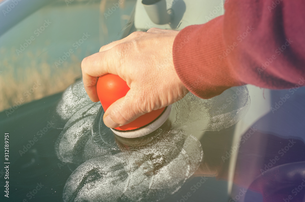 Car windshield polish against scratches.