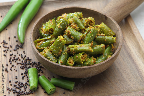 Фотография Green Chilli or chilly Pickle, North Indian Style