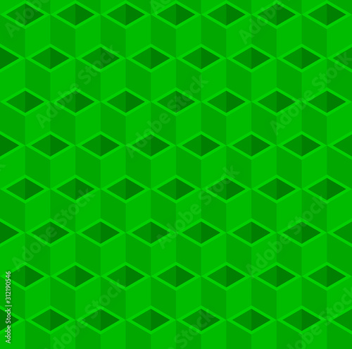 Green 3d pipes vector background. Rhombus and triangle repeat pattern background.