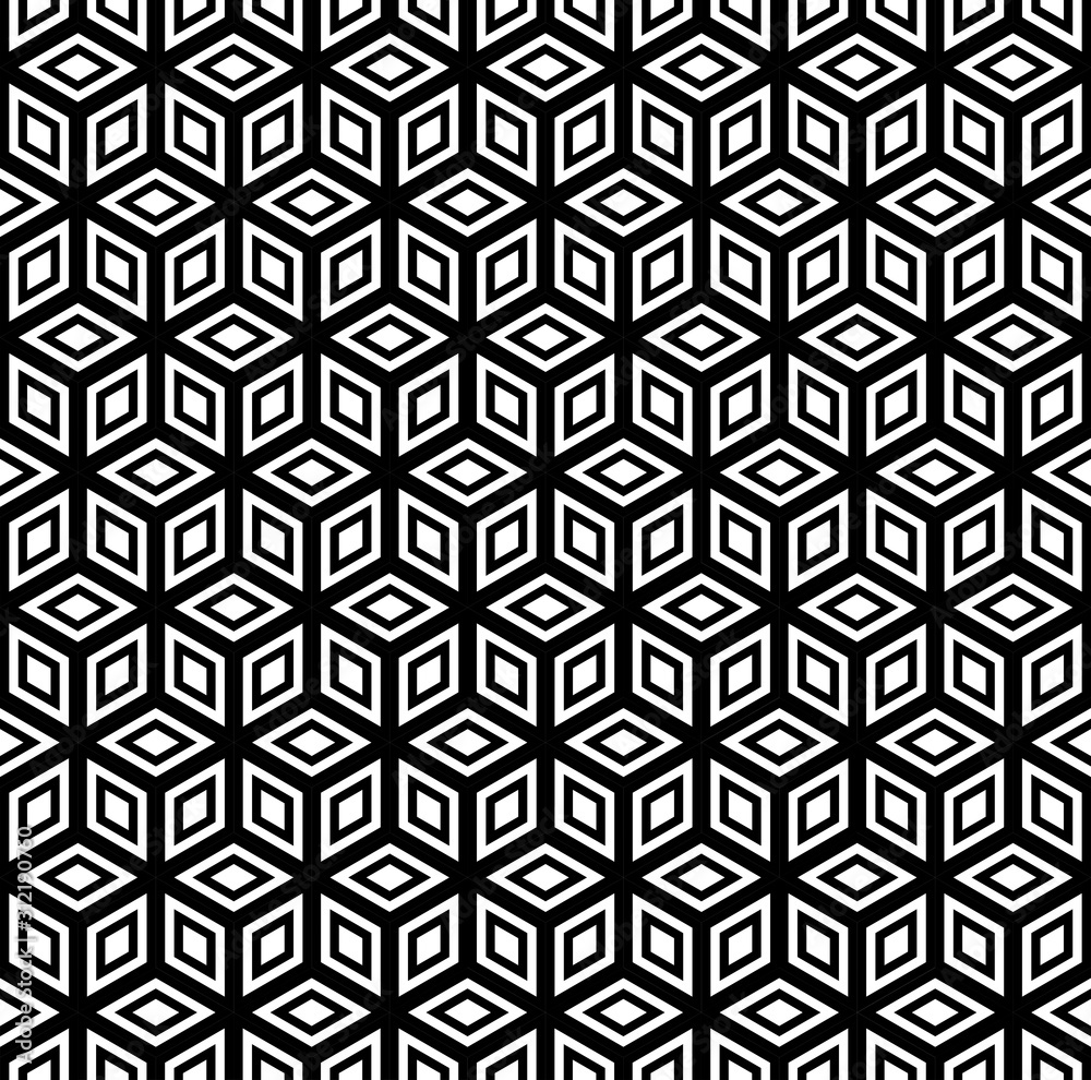 Black and white 3d cubes pattern background vector. Boxes abstract background. Rhombus and hexagon repeat pattern background. Black and white 3d cubes pattern background vector. Boxes abstract background. Rhombus and hexagon repeat pattern background.