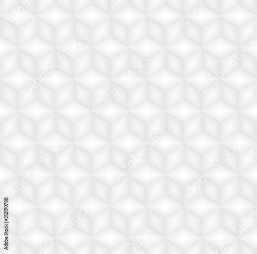 White 3d square cubes vector background. Rhombus and hexagon repeat pattern background.