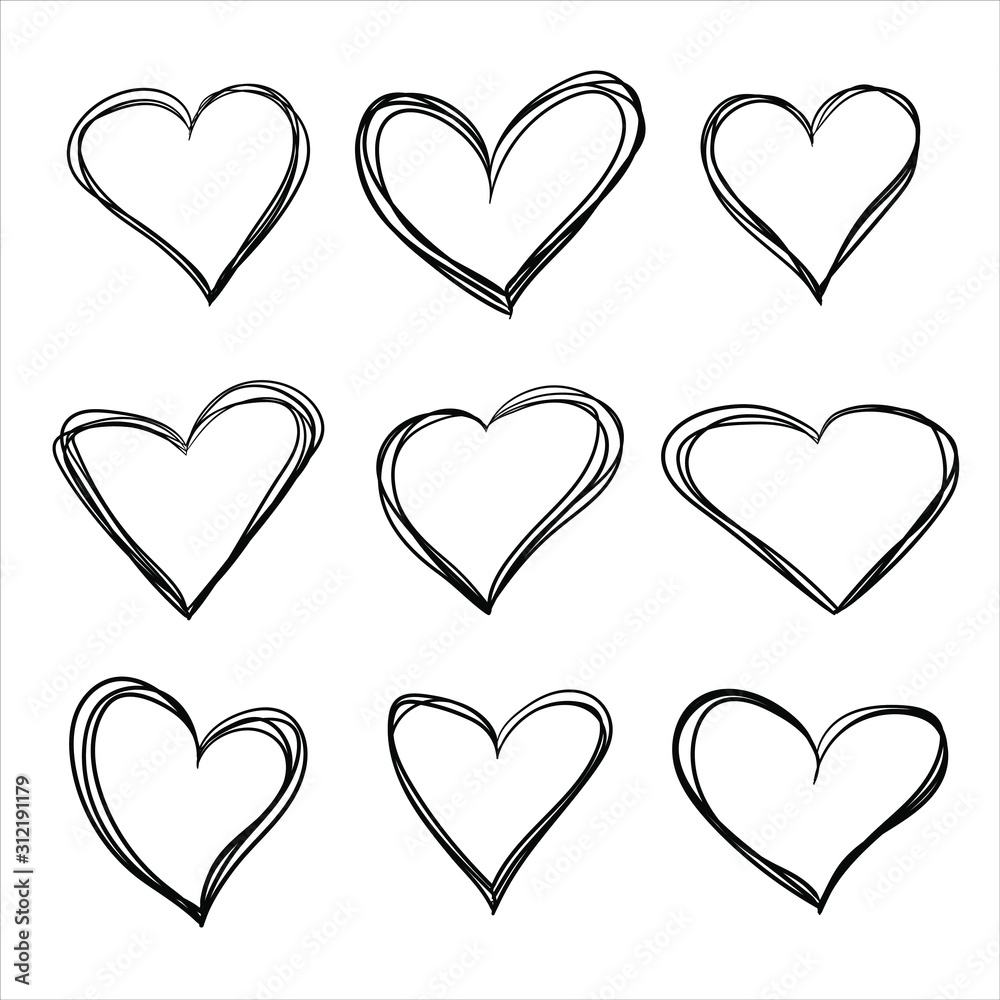 Love Story - set of vector illustrations of love. Cute Romantic simple  drawings black ballpoint pen cliparts on a white background Stock Vector