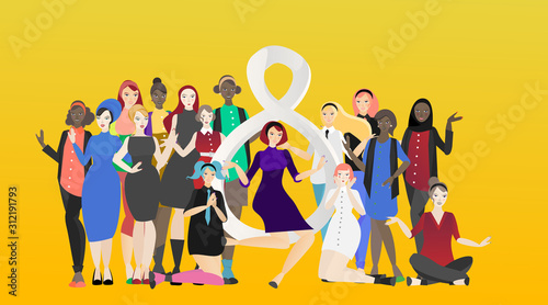 Portrait of modern society female, 8 march international women's day, various variations of lady's, together, sisterhood of different cultures