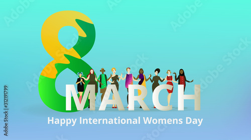 Portrait of modern society female, 8 march international women's day, various variations of lady's, together, sisterhood of different cultures