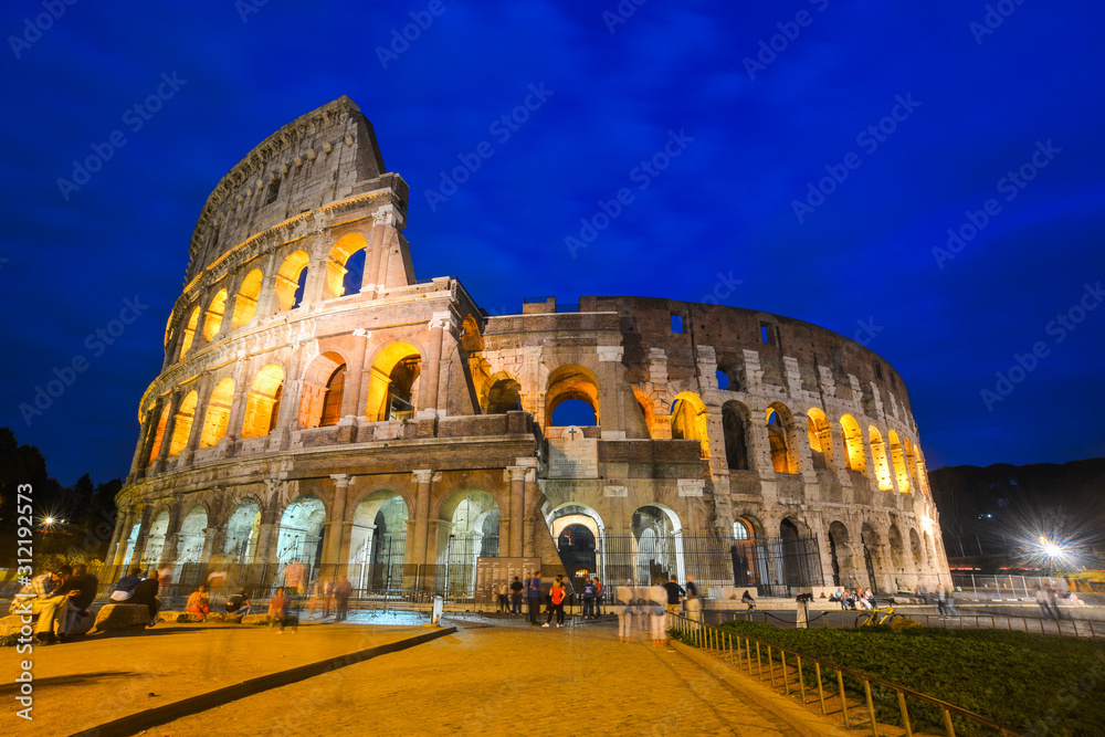 The Colosseum in Rome, Italy at twilight