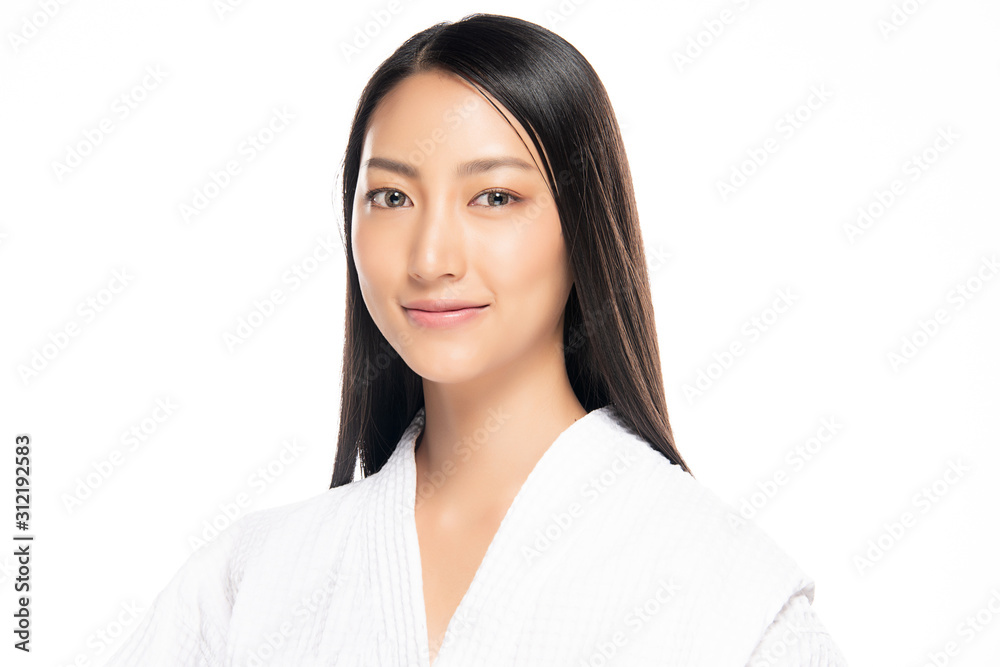 Beautiful Young Asian Woman with Clean Fresh Skin. Face care, Facial treatment, on white background, Beauty and Cosmetics Concept. Beautiful Young Asian Woman with Clean Fresh Skin. Face care, Facial treatment, on white background, Beauty and Cosmetics Concept.