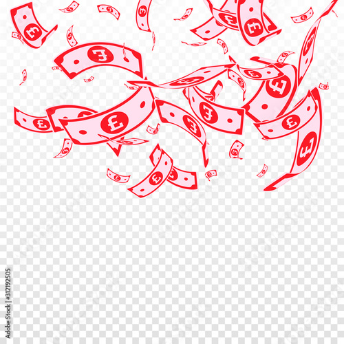 British pound notes falling. Random GBP bills on t