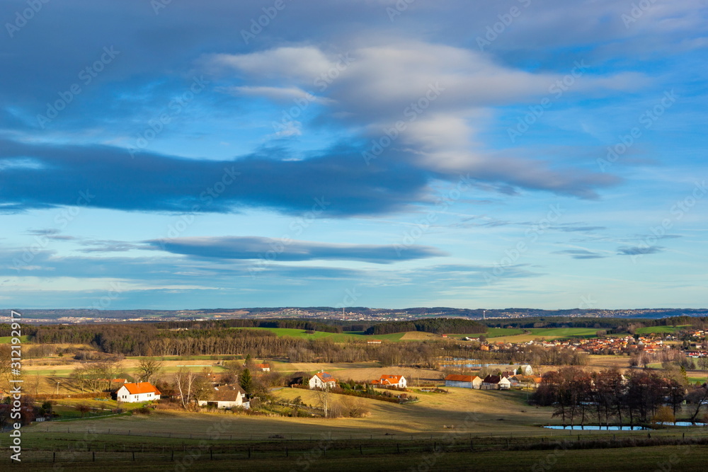 Czech countryside in warm december. Rural landscape. Sunny day.