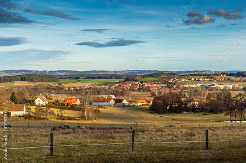 Small villages in Czech republic. View to autumn South Bohemia countryside. Rural scene.