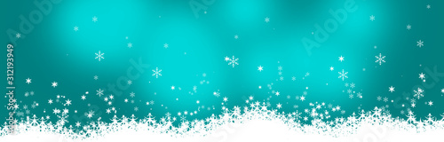 Schneeflocken vor t  rkisfarbenem Bokeh Hintergrund  Frohe Weihnachten  Winter Banner