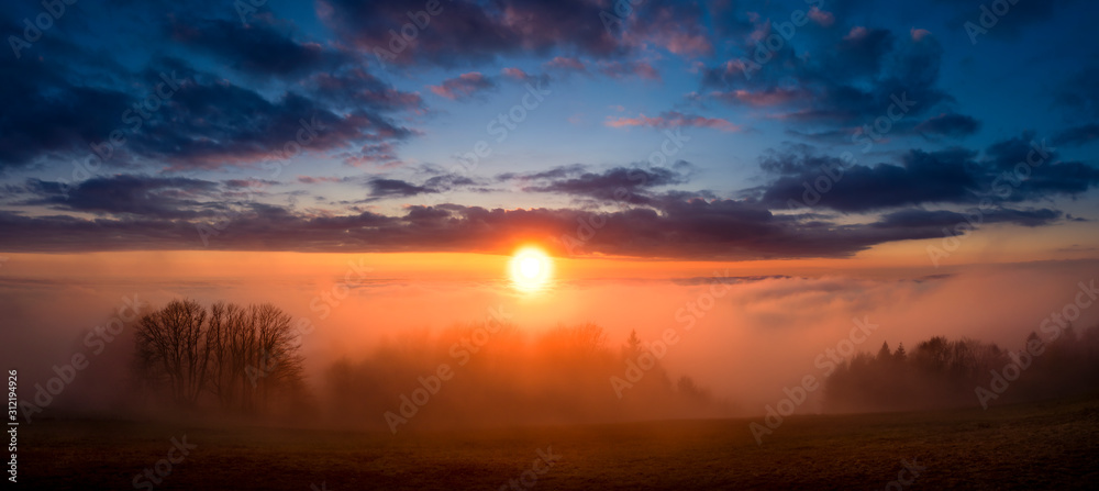 sunrise sunset from mountain Kozakov in inversion