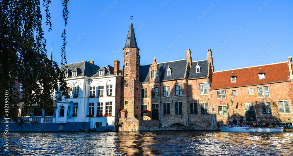 Cityscape of Old Bruges with the canal