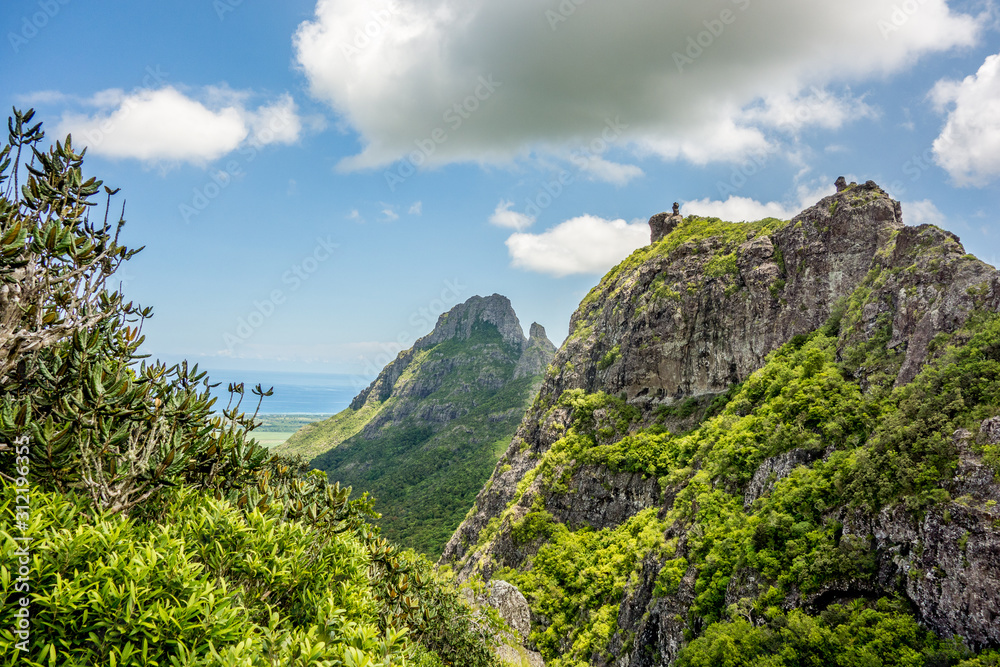 Trois Mamelles mountains in central part of Mauritius tropical island
