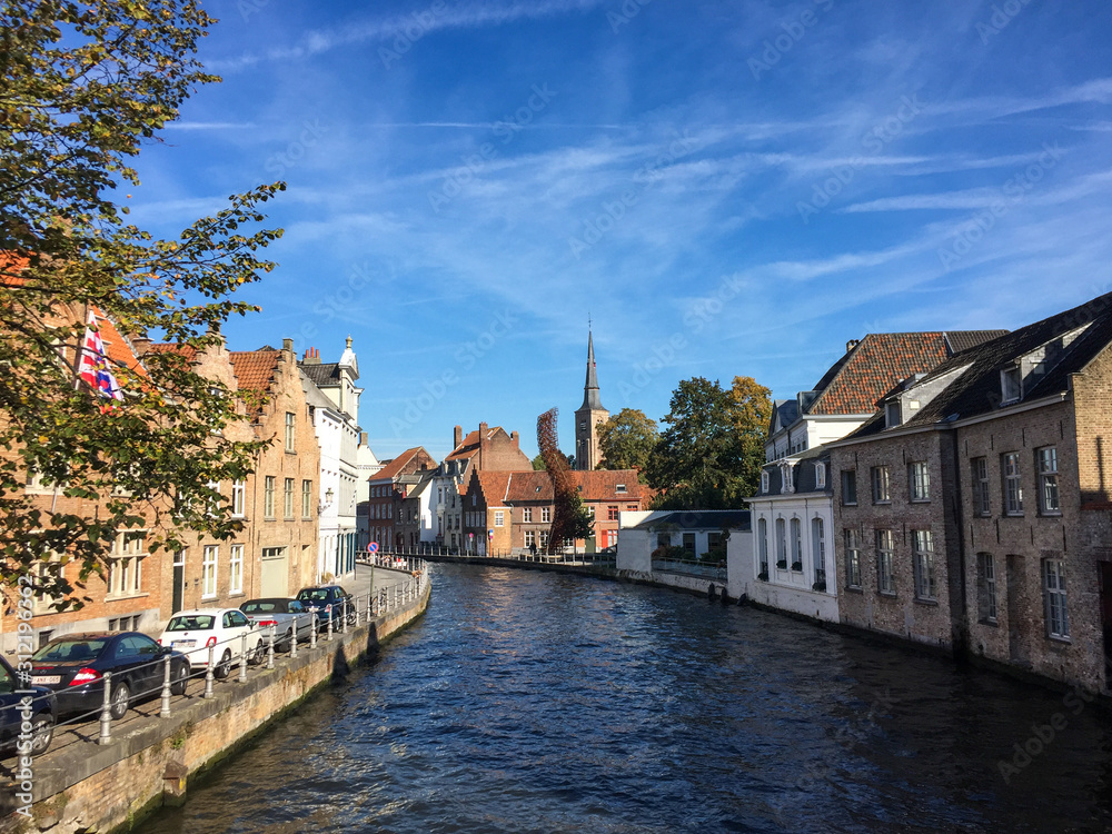 Cityscape of Old Bruges with the canal