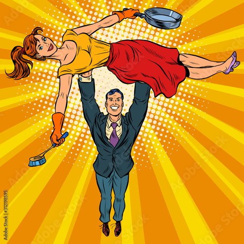 Husband is a businessman and wife is a housewife. Gender stereotypes