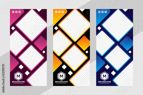 Banner roll-up design, business concept. Graphic template roll-up for exhibitions, banner for seminar, layout for placement of photos. Universal stand report conference, promo banner story background.