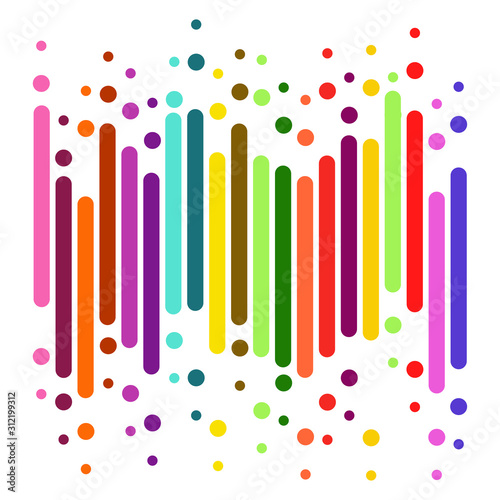 Colorful vertical rounded stripes, lines on white background. Dripping all colors paint. template for the banner, flyer, poster, cover brochure
