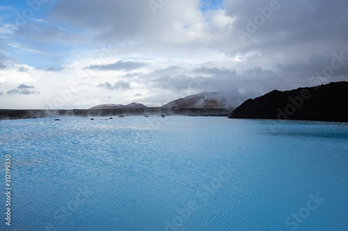 Blue lagoon - Volcanic formations filled with white-blue warm water. Iceland
