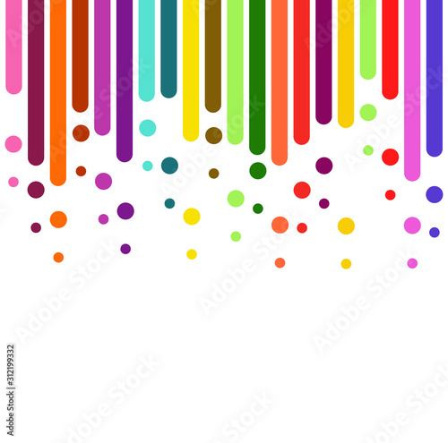 vertical rounded stripes in Rainbow Colours , lines on white. Dripping flat paint. template for the banner, flyer, poster, cover brochure . Vector business background.