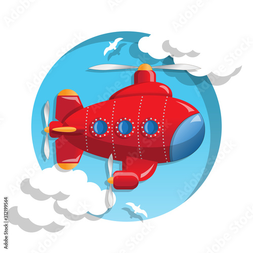 Flying submarine. Isolated on white background. Vector illustration.