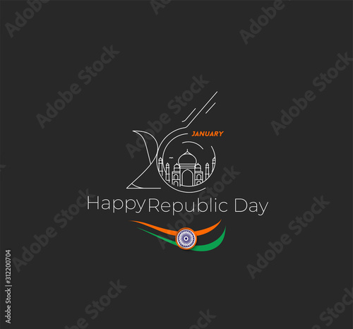 26 january Republic day concept - Taj Mahal Hand Drawn, India Agra