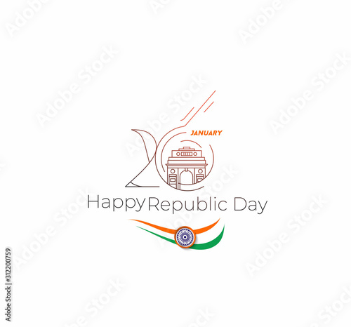 26 january Republic day concept - Taj Mahal Hand Drawn, India Agra