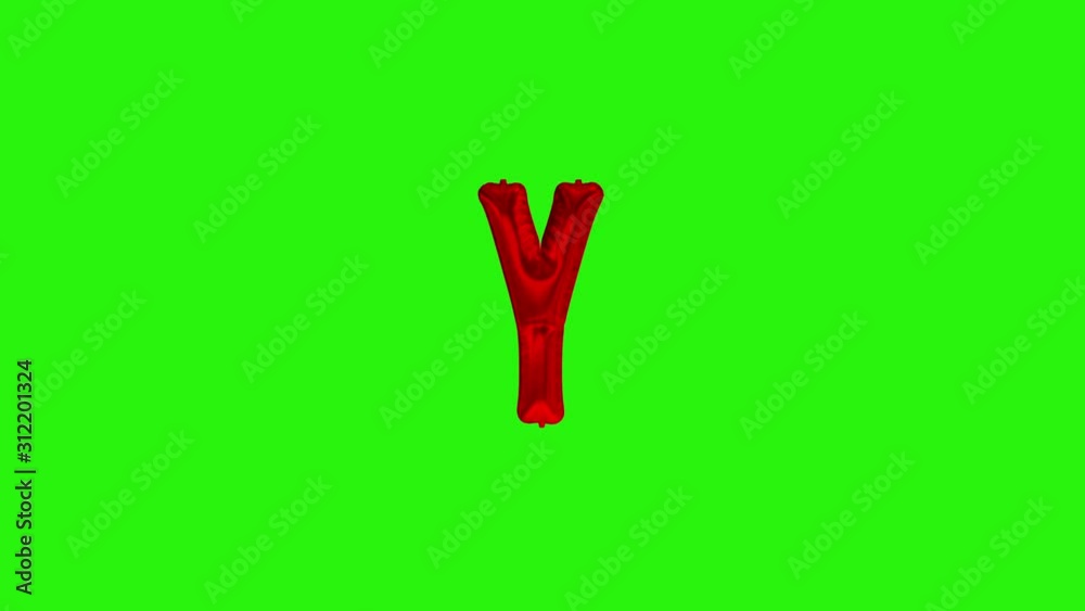 Red letter Y. Red foil helium balloon alphabet floating on green screen Red letter Y. Red foil helium balloon alphabet floating on green screen