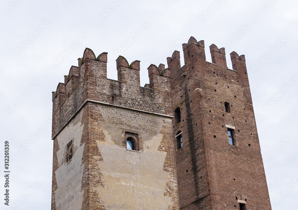 Ancient castle tower(Castello Scaligero) in Villafranca di Verona in Italy, old castle tower view - Image