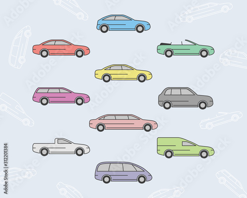 Car Icons set - Vector color symbols and outline of transportation for the site or interface