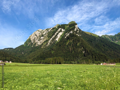 Mountain massif Fluebrig above the Sihltal valley and artifical Lake Sihlsee, Studen - Canton of Schwyz, Switzerland photo