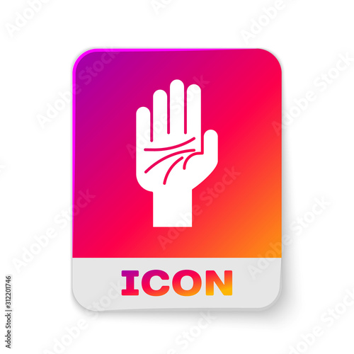 White Palmistry of the hand icon isolated on white background. Rectangle color button. Vector Illustration