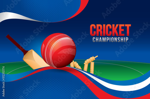 Vector of cricket championship design with field background.