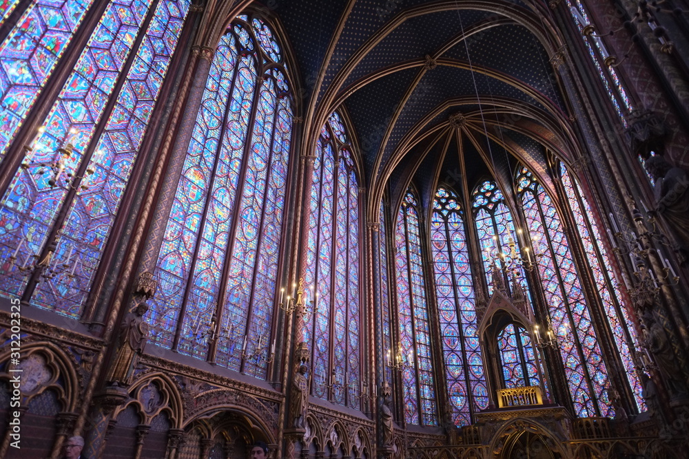 The most beautiful church in Paris. The Sainte Chapelle in the Cité island.