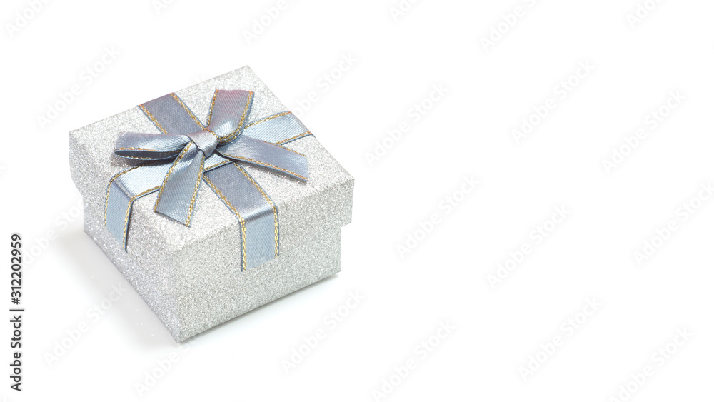Silver gift box isolated on white background with copyspace Silver gift box isolated on white background with copyspace