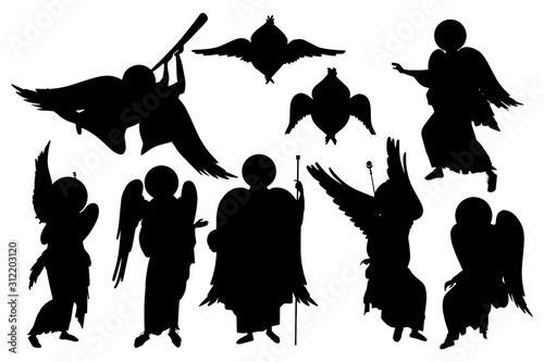 Archangels and angels silhouettes. Illustration, clip art on white background